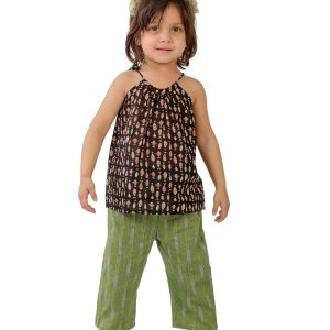 Home girls printed summer top & green palazzo set