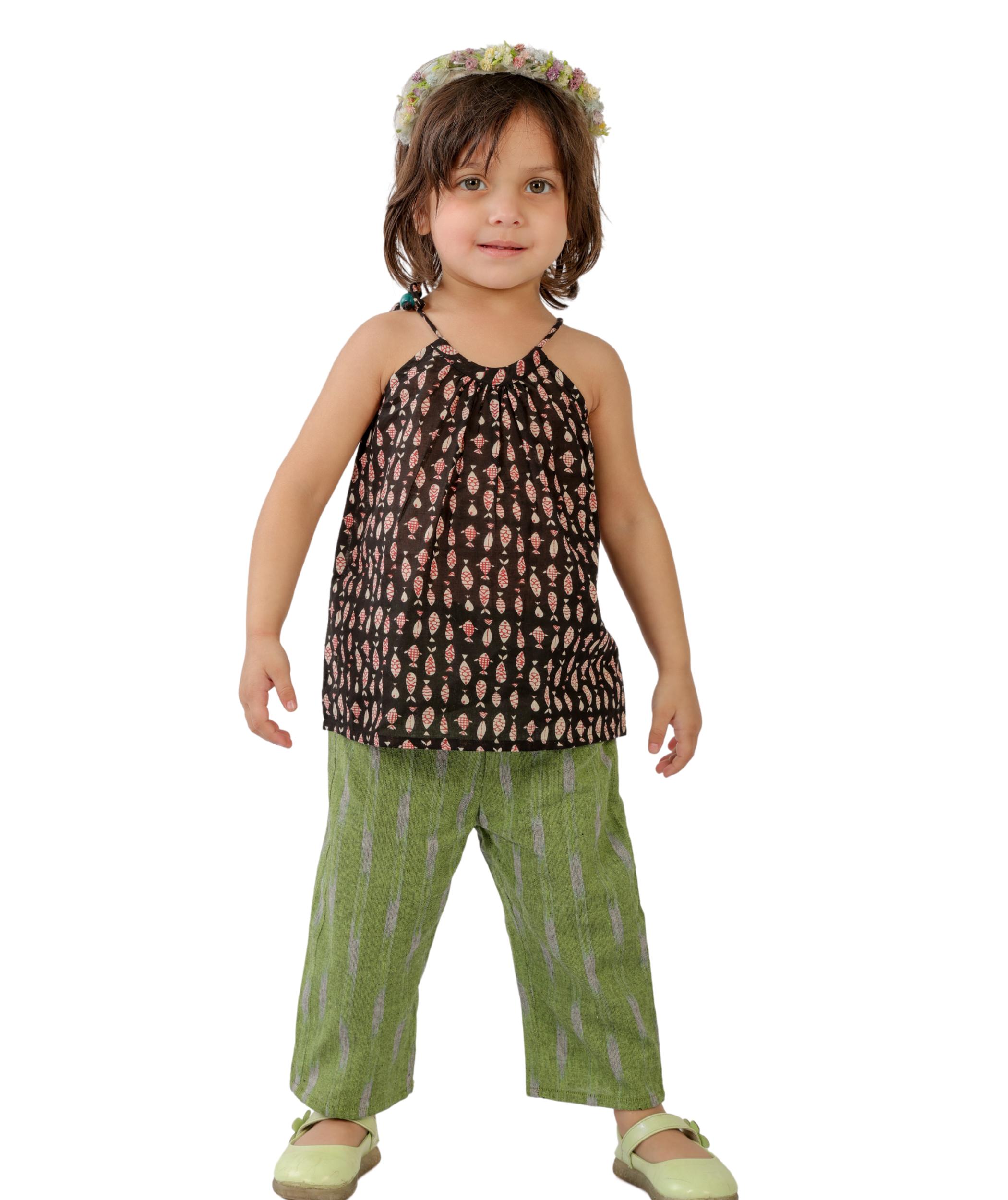 girls printed summer top & green palazzo set girls printed summer top & green palazzo set